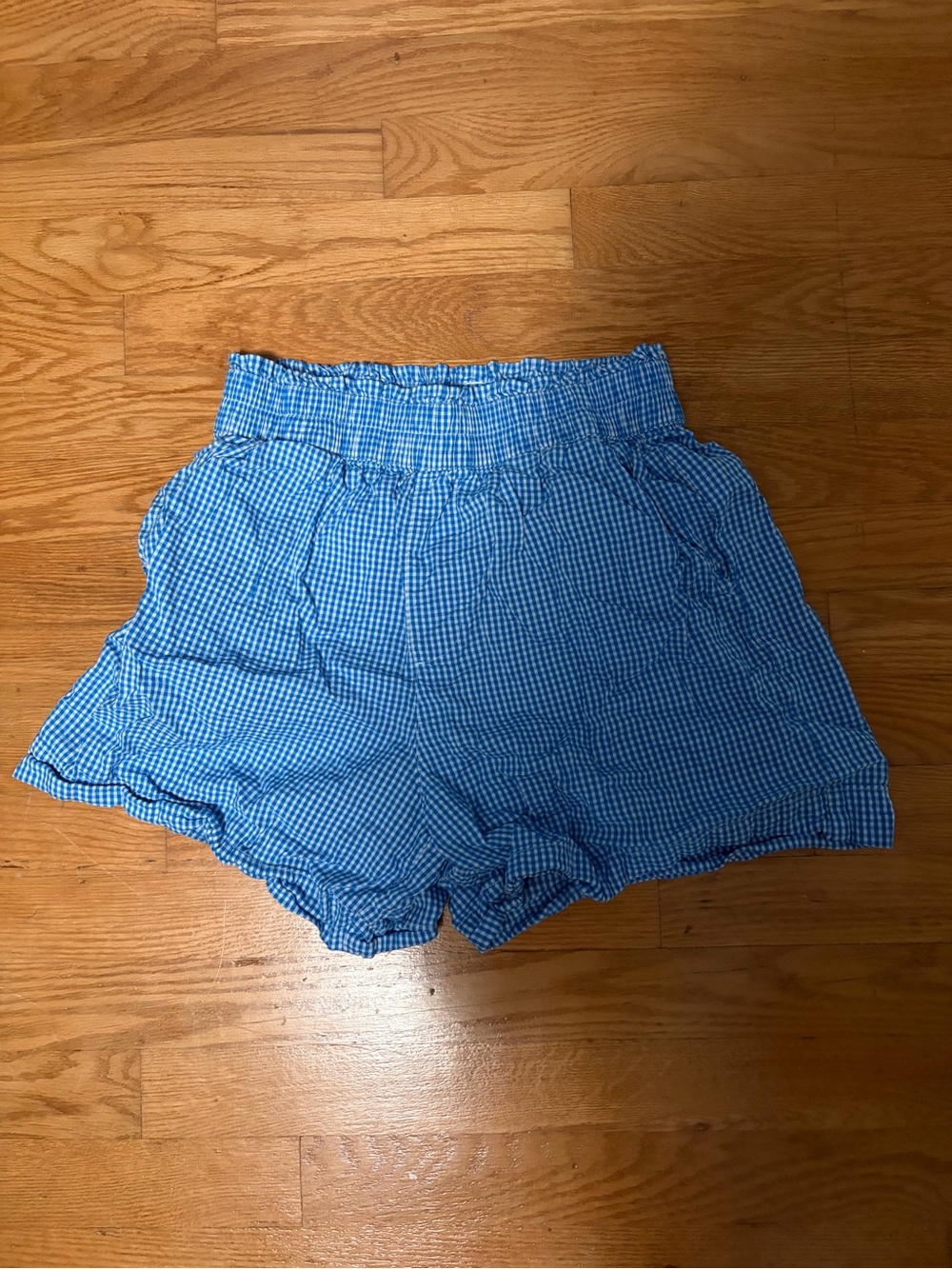 Women’s Blue Gingham Elastic Waist Shorts